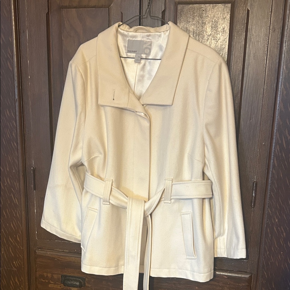 Old Navy Off-White Belted Pea Coat